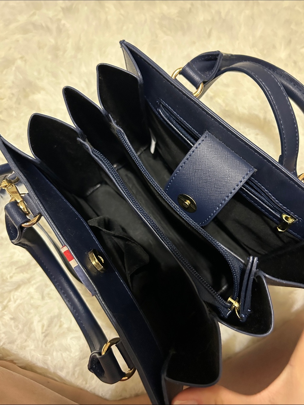 Harrods Navy Leather Structured Top-Handle Satchel - Picture 5 of 5